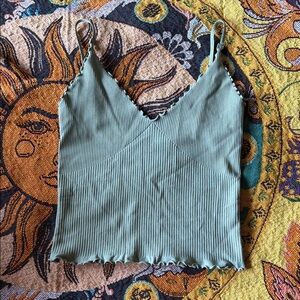 Free People Intimates Ribbed Green Spaghetti Strap Top